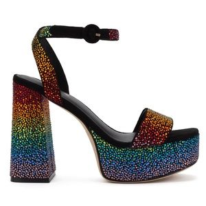 Larroudé Dolly Crystal Platform Sandal in Rainbow - size 7.5